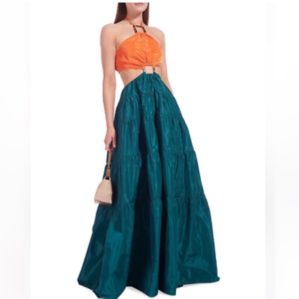 STAUD Dome Taffeta Cut-Out Colorblock maxi dress, sz S, $550